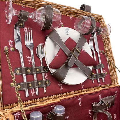 Prestige Picknickmand met leer Champs-Elysées bordeauxrood 2 personen