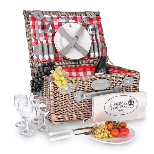 Picknickmand Marly rood geruite stof - 4 personen