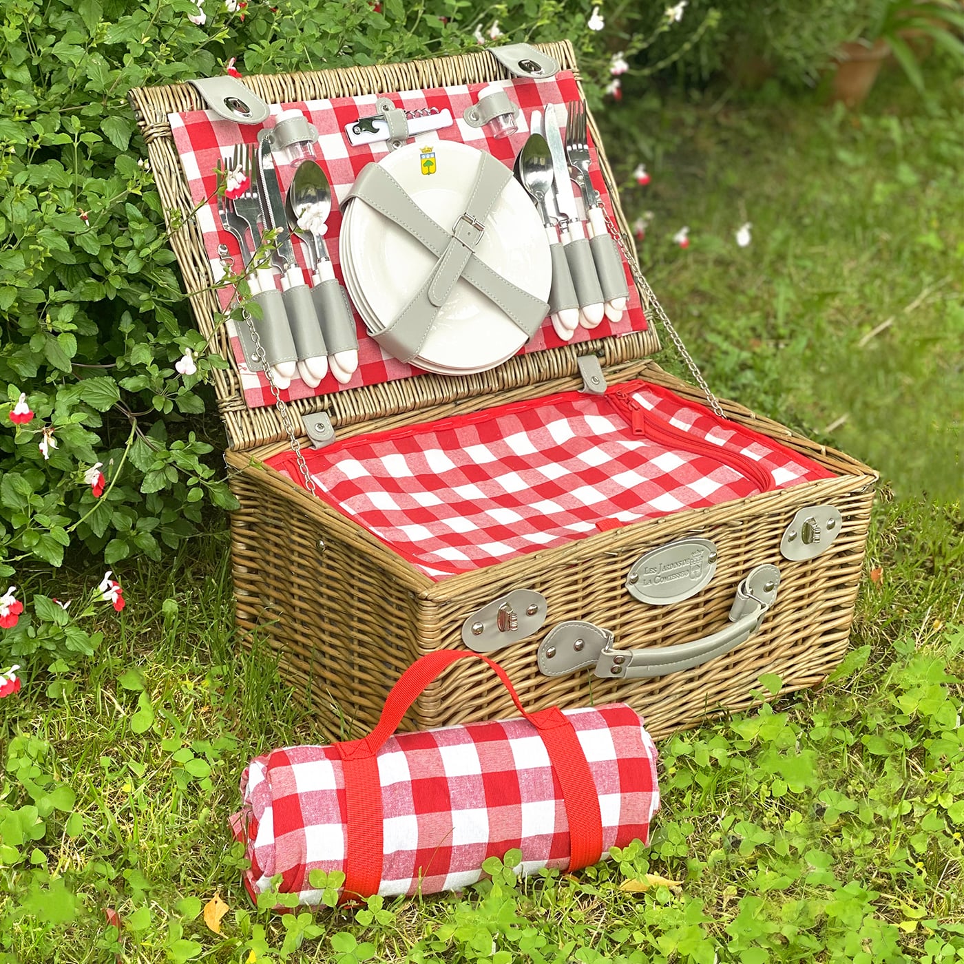 Picknickmand Marly rood geruite stof - 4 personen