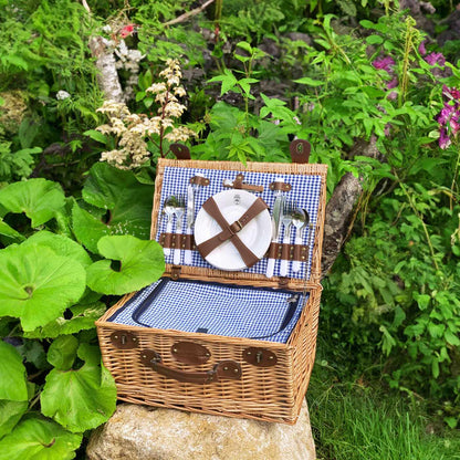Picknickmand Marly blauw geruite stof - 4 personen