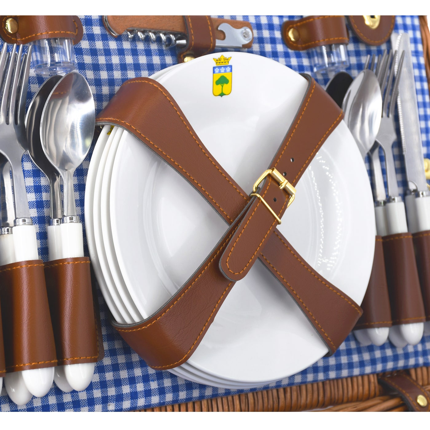 Picknickmand Marly blauw geruite stof - 4 personen