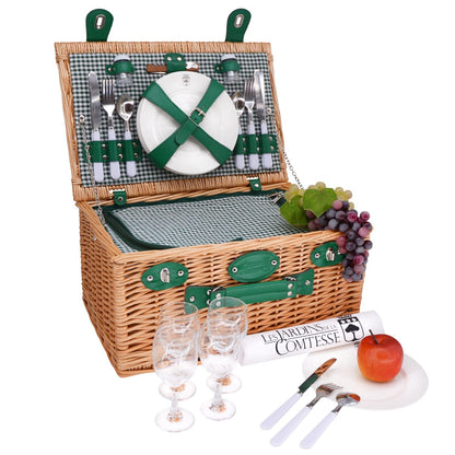 Picknickmand van riet Marly groen - 4 personen