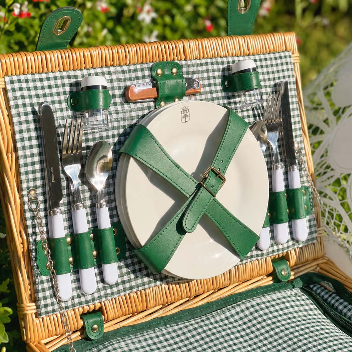 Picknickmand van riet Marly groen - 4 personen