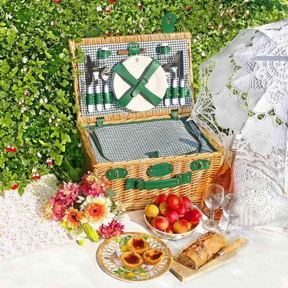 Picknickmand van riet Marly groen - 4 personen