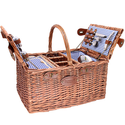 Picknickmand Saint-Germain blauw geruite stof - 4 personen