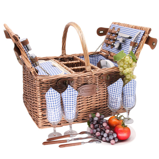 Picknickmand Saint-Germain blauw geruite stof - 4 personen