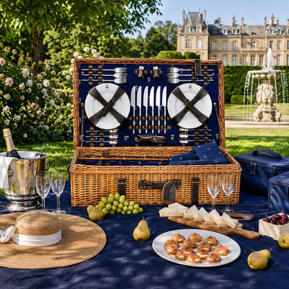 Prestige Picknickmand met leer Champs-Elysées blauw - 6 personen