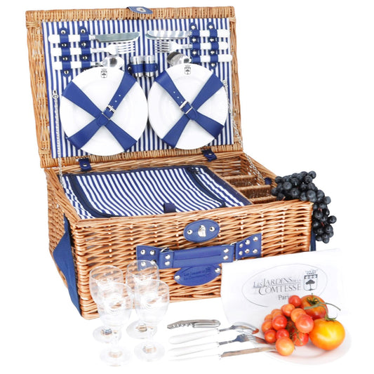Picknickmand Fontainebleau met blue geruite stof - 4 personen