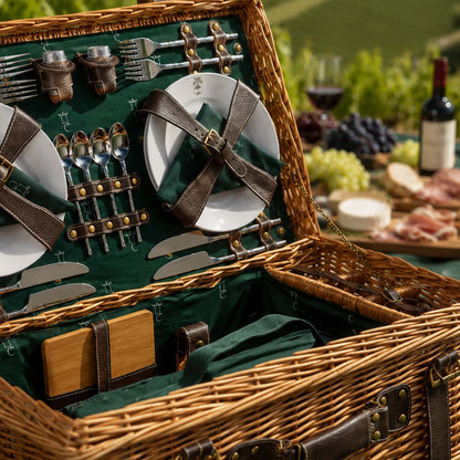 Prestige Picknickmand met leer Champs-Elysées groen - 4 personen
