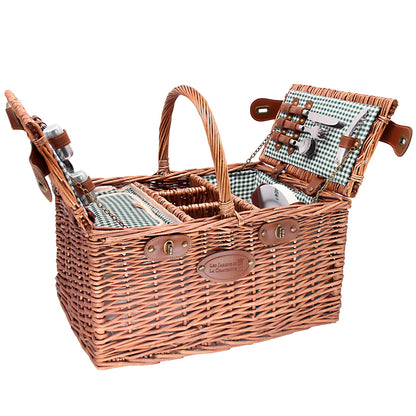 Picknickmand Saint-Germain groene geruite stof - 4 personen