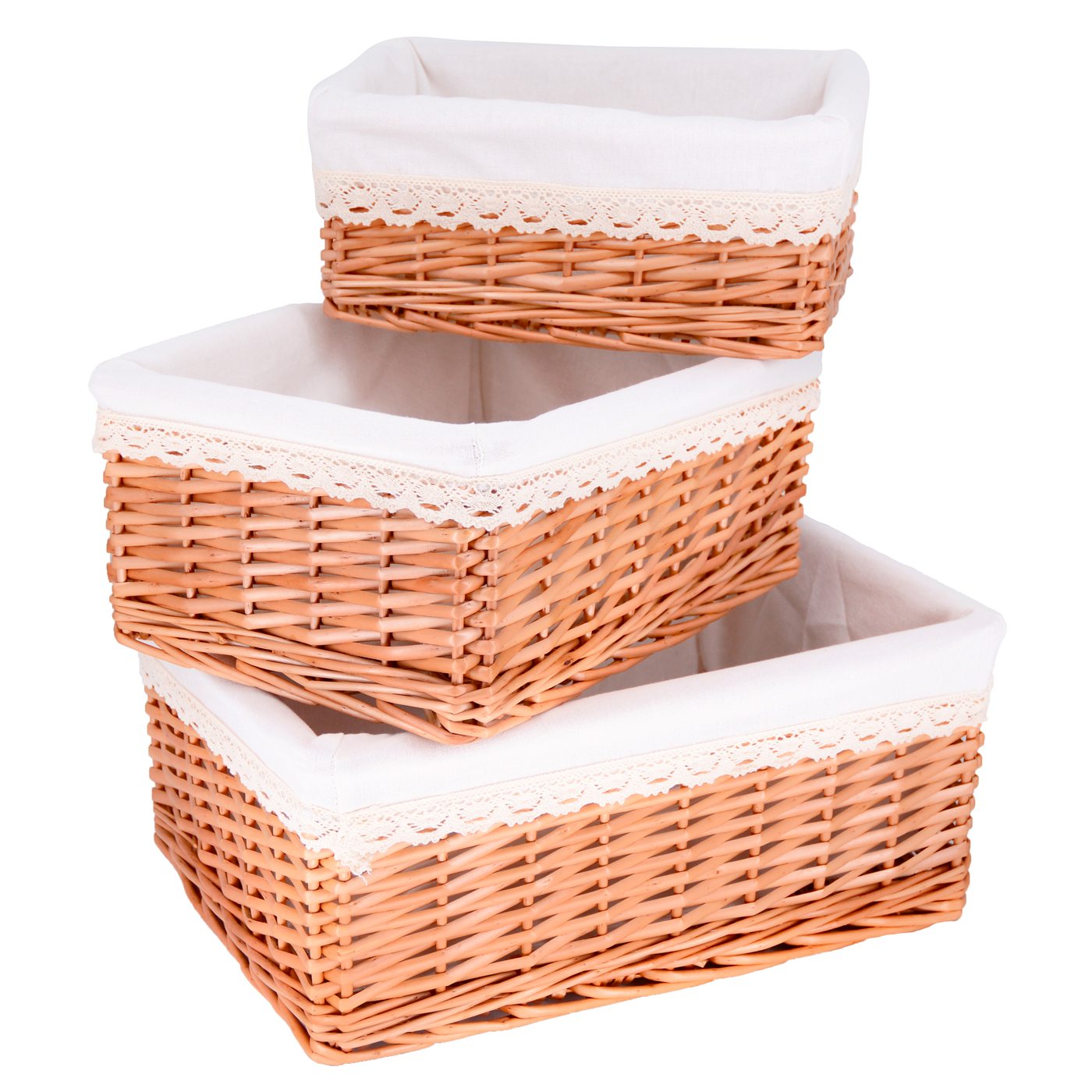 Set van 3 rieten opbergmanden - Witte stof
