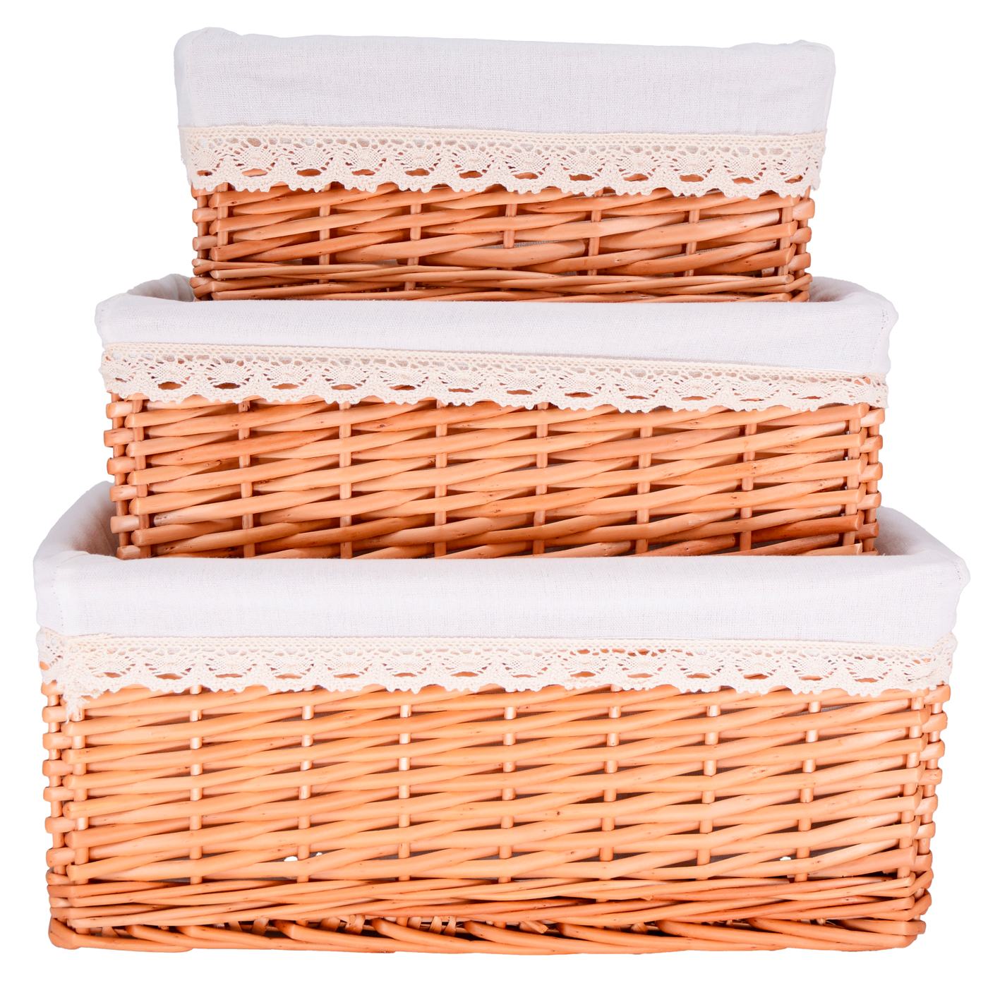 Set van 3 rieten opbergmanden - Witte stof