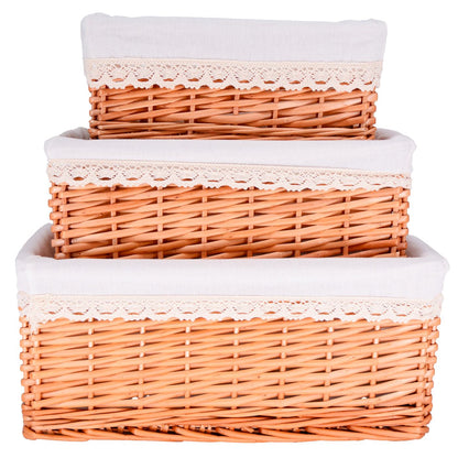 Set van 3 rieten opbergmanden - Witte stof