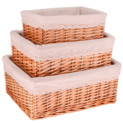 Set van 3 rieten opbergmanden - Beige stof