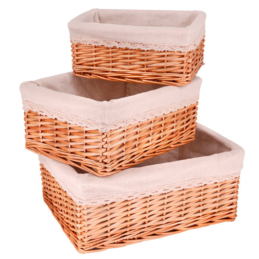 Set van 3 rieten opbergmanden - Beige stof