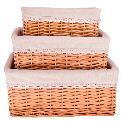 Set van 3 rieten opbergmanden - Beige stof
