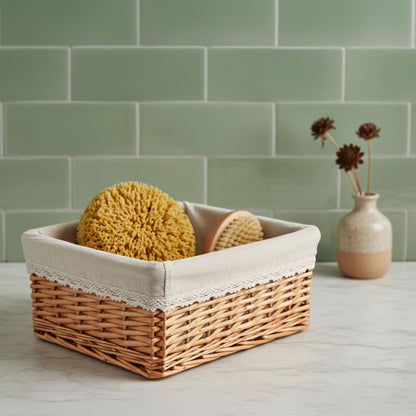 Set van 3 rieten opbergmanden - Beige stof