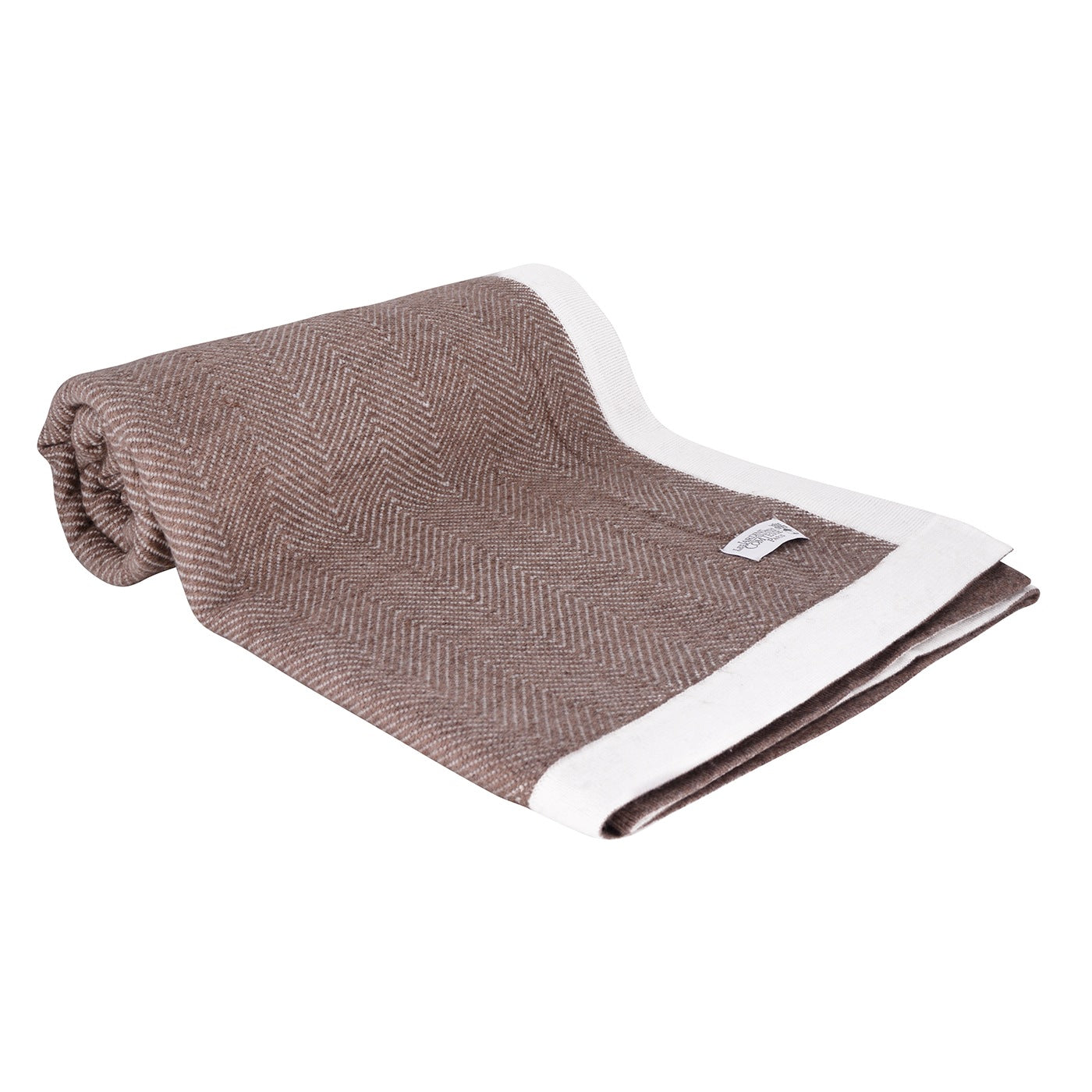 Wollen deken in bruin en ivoor - Grote visgraat - 130 x 200 cm