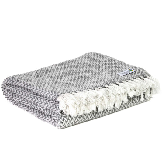 Kasjmier en wollen deken, klein visgraatmotief, Grey Mouse - Plaid Confort - 130 x 230 cm