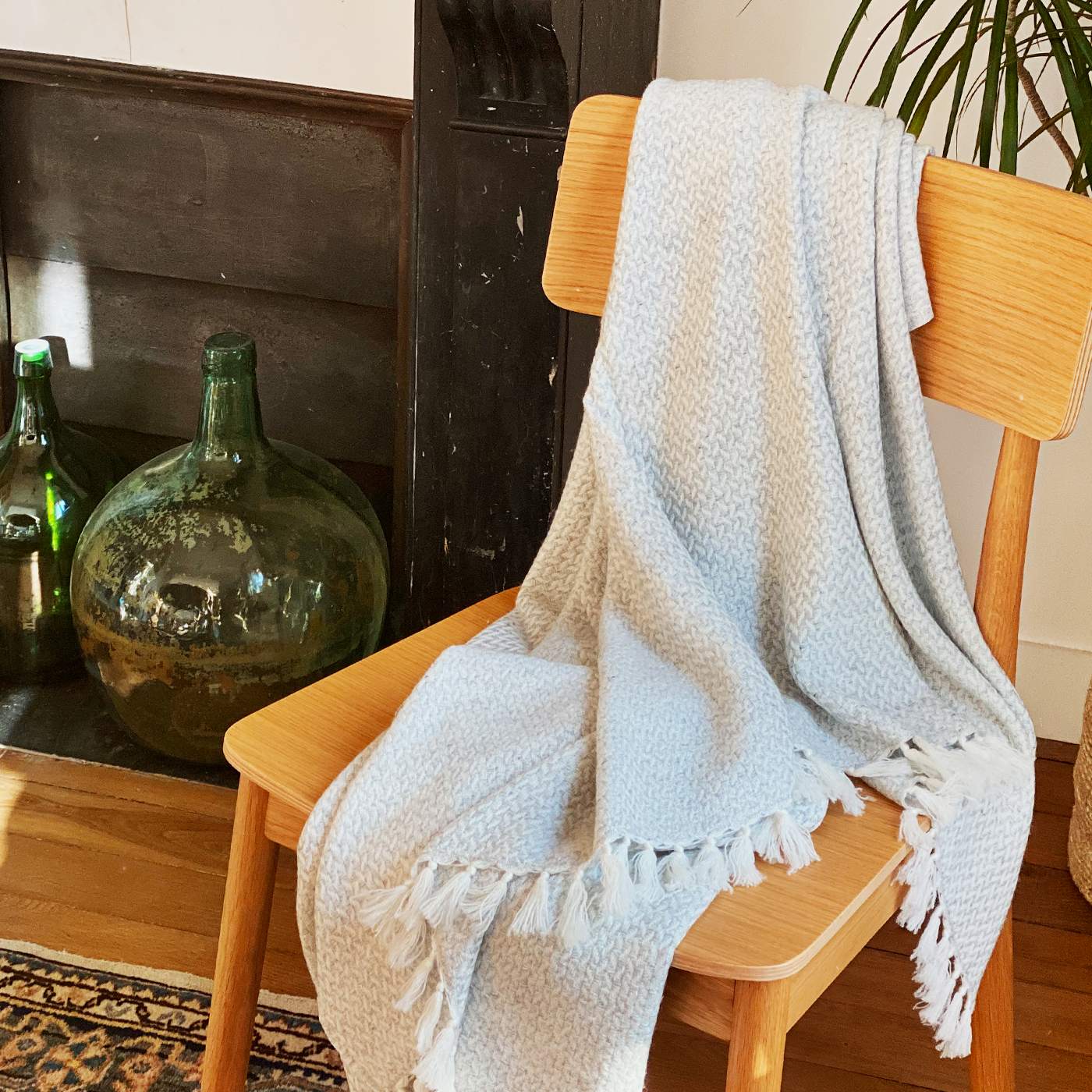 Comfortplaid kasjmier en wol in zigzag: grijs/ivoor - 130 x 230 cm