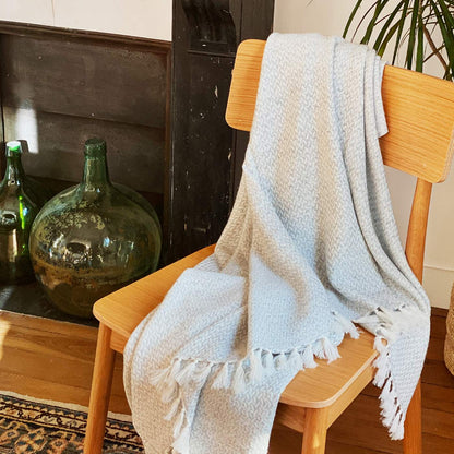 Comfortplaid kasjmier en wol in zigzag: grijs/ivoor - 130 x 230 cm