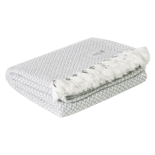 Comfortplaid kasjmier en wol in zigzag: grijs/ivoor - 130 x 230 cm