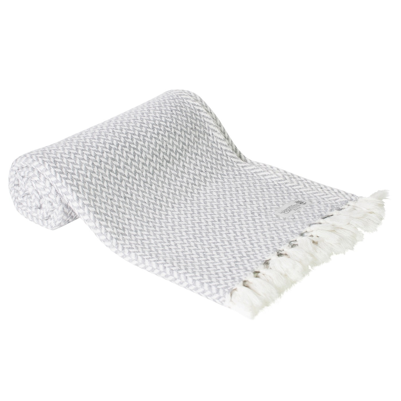 Comfortplaid kasjmier en wol in zigzag: grijs/ivoor - 130 x 230 cm