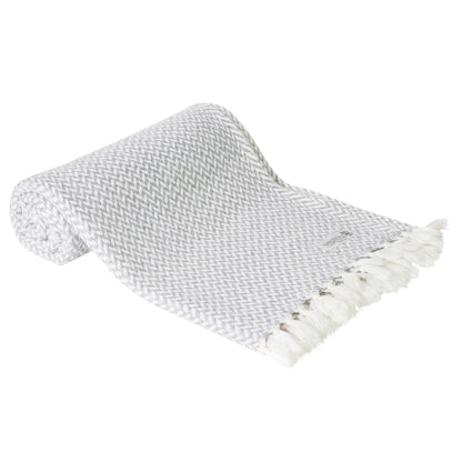 Comfortplaid kasjmier en wol in zigzag: grijs/ivoor - 130 x 230 cm