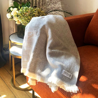 Marron kasjmier en wol plaid - Lichtgewicht grote visgraat plaid - 130 x 230 cm