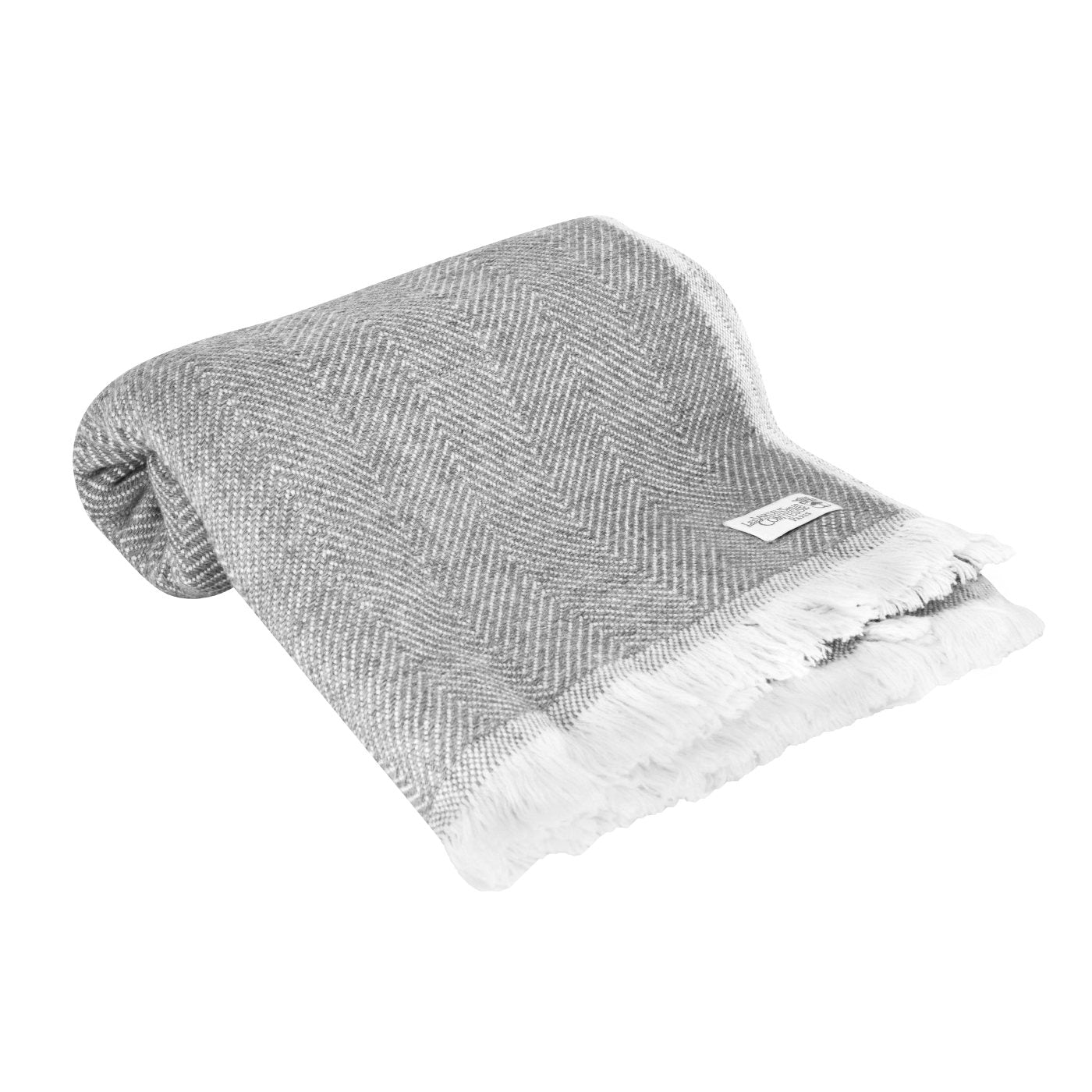 Wollen deken in grijs en ivoor - Grote visgraat - 130 x 200 cm