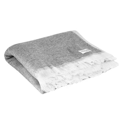 Wollen deken in grijs en ivoor - Grote visgraat - 130 x 200 cm