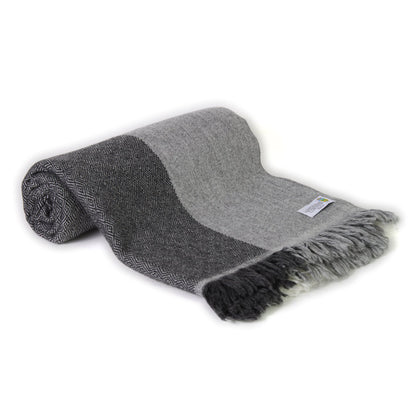 Cashmere en wollen deken met grijze strepen - Lichtgewicht deken met ruitpatroon - 130 x 230 cm