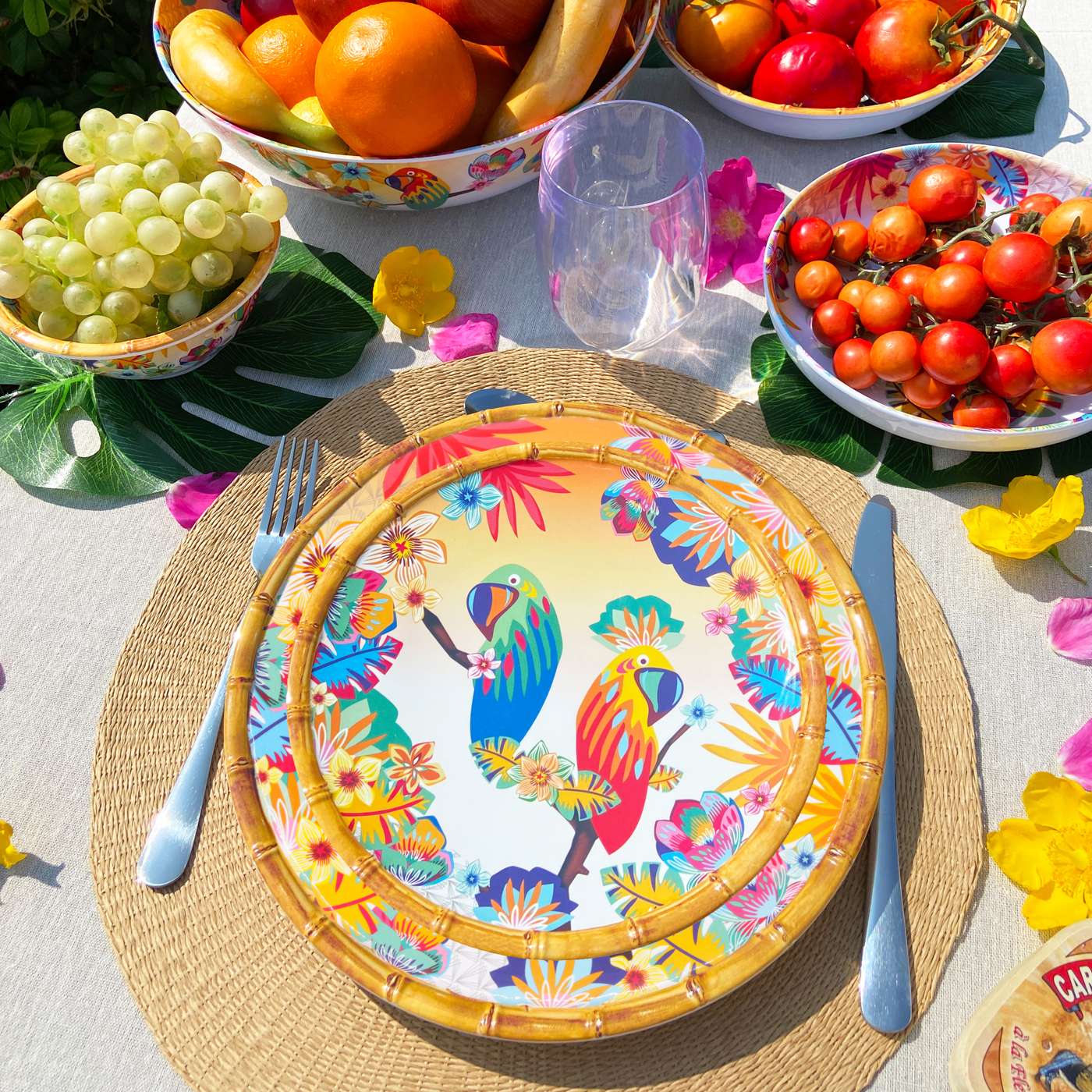 Dessertbord in melamine met papegaaien - Ø 23 cm