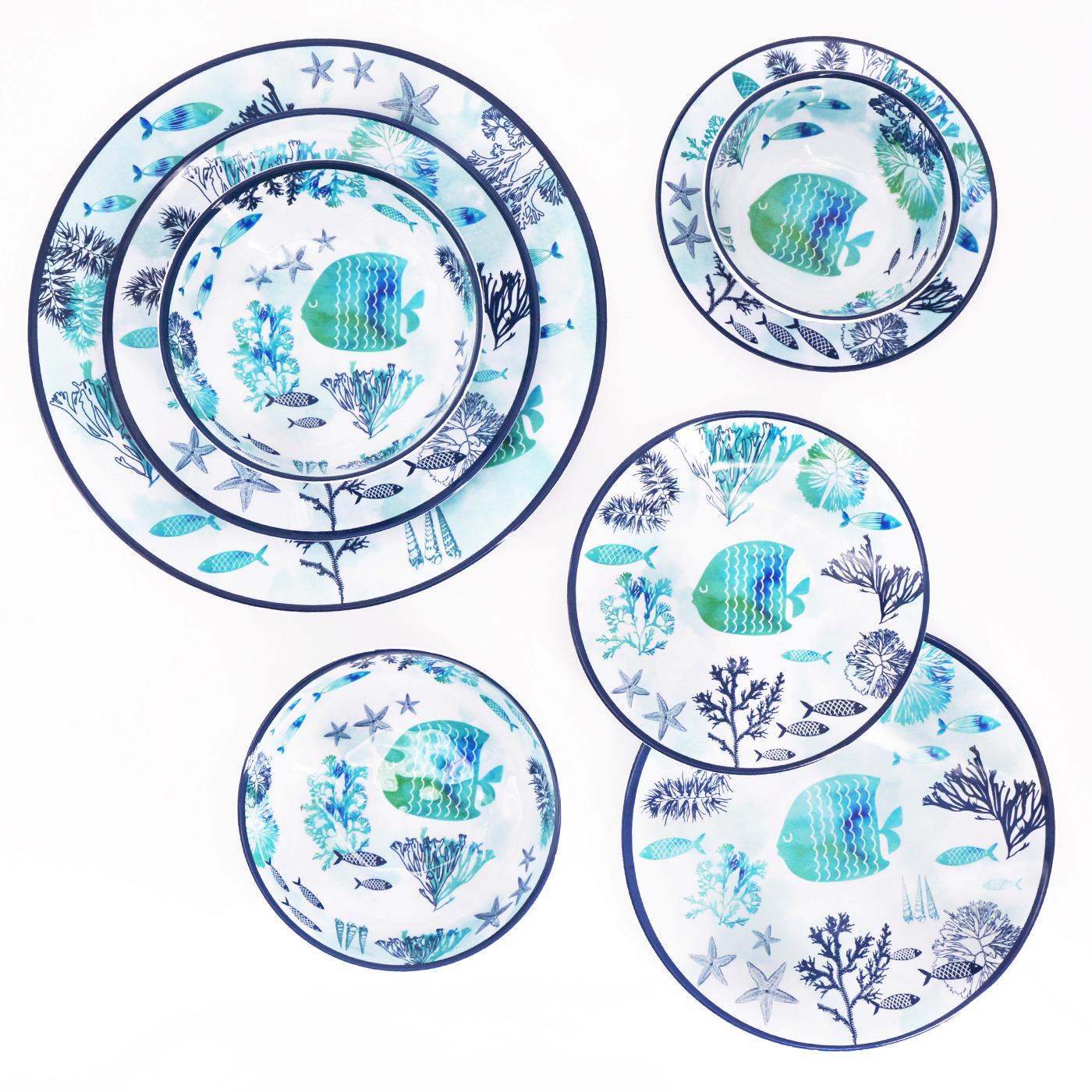 Ronde serveerschaal in melamine met vis - Ø 35,5 cm