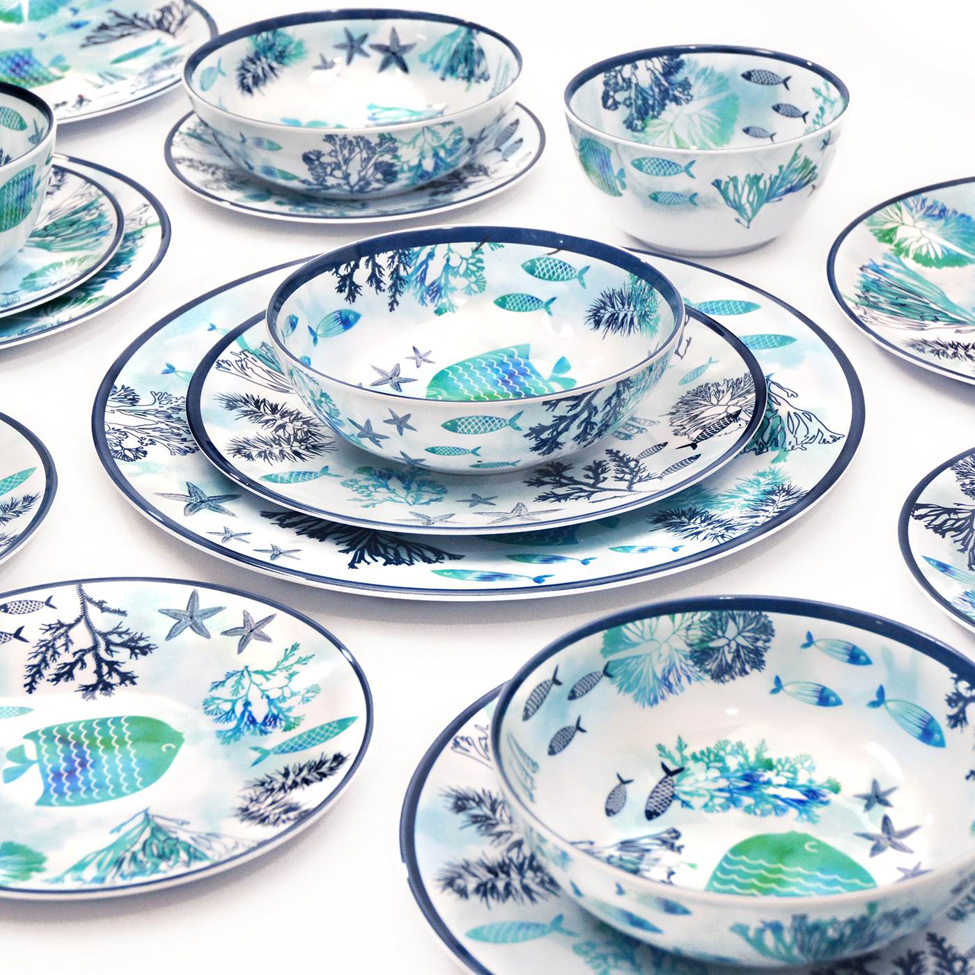 Lange rechthoekige taartschaal in melamine met vis - 37,5 cm