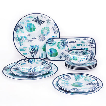 Rond dienblad met handvaten in melamine met vis - Ø 36 cm