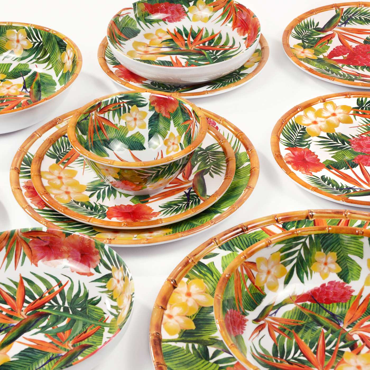 Groot eetbord in melamine met bloemen - Ø 28 cm