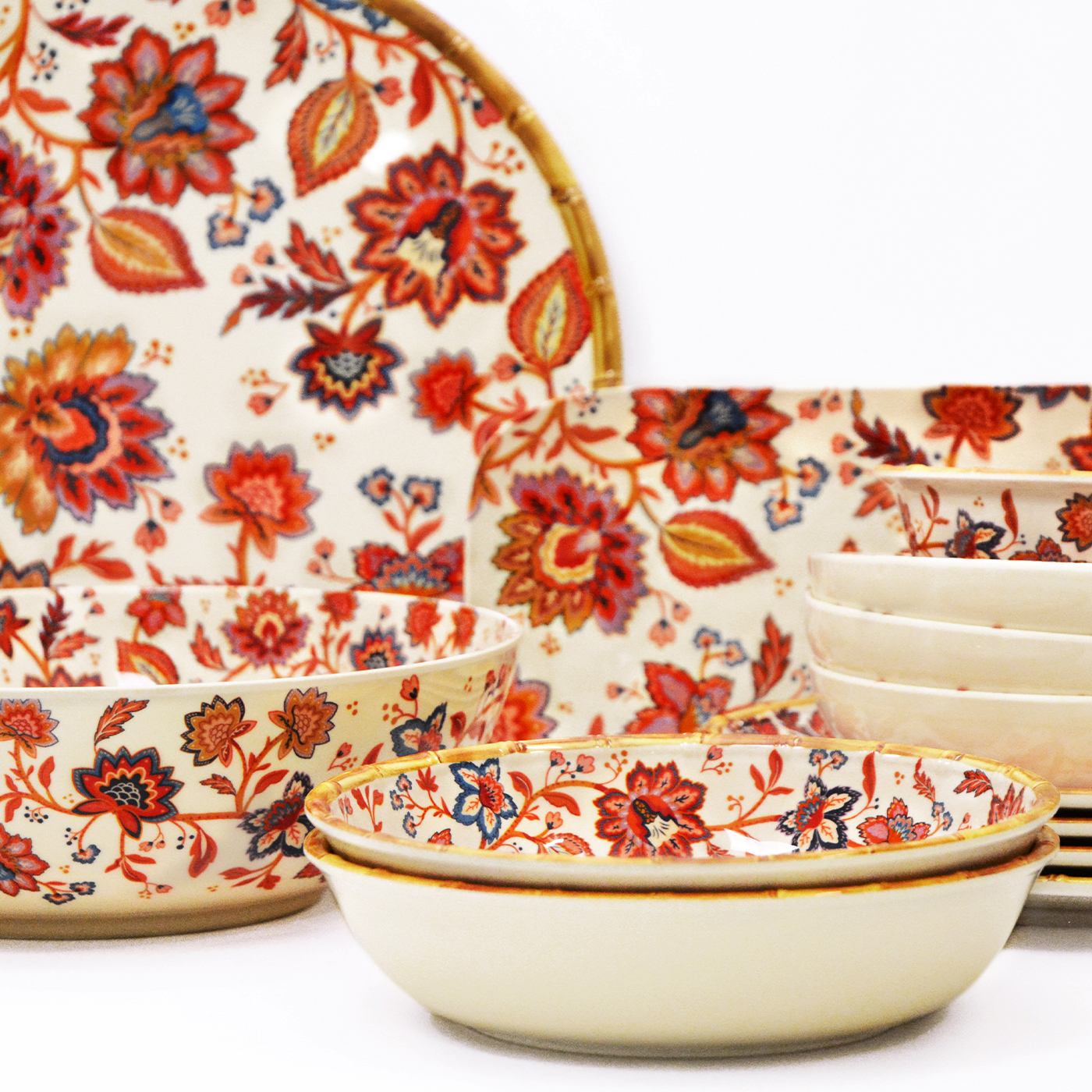 Melamine diepe slakom met Indiase bloemen - Ø 25 cm