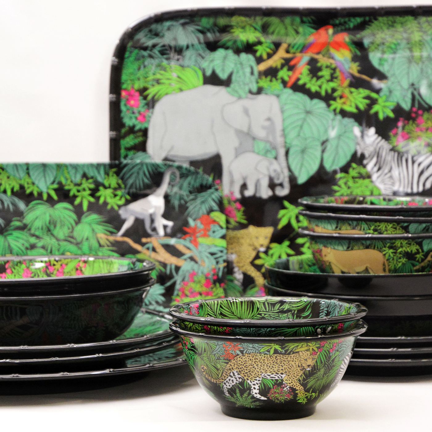 Groot dienblad met handgrepen in zwart melamine - 50 x 36 x 5 cm