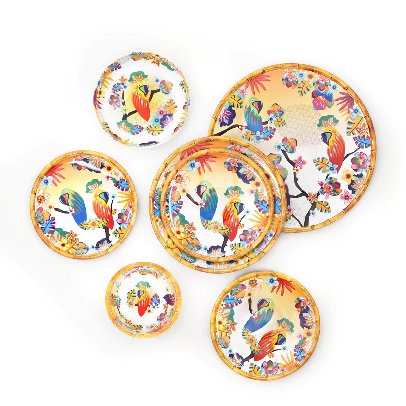 Ronde serveerschaal in melamine met papegaaien - Ø 35,5 cm