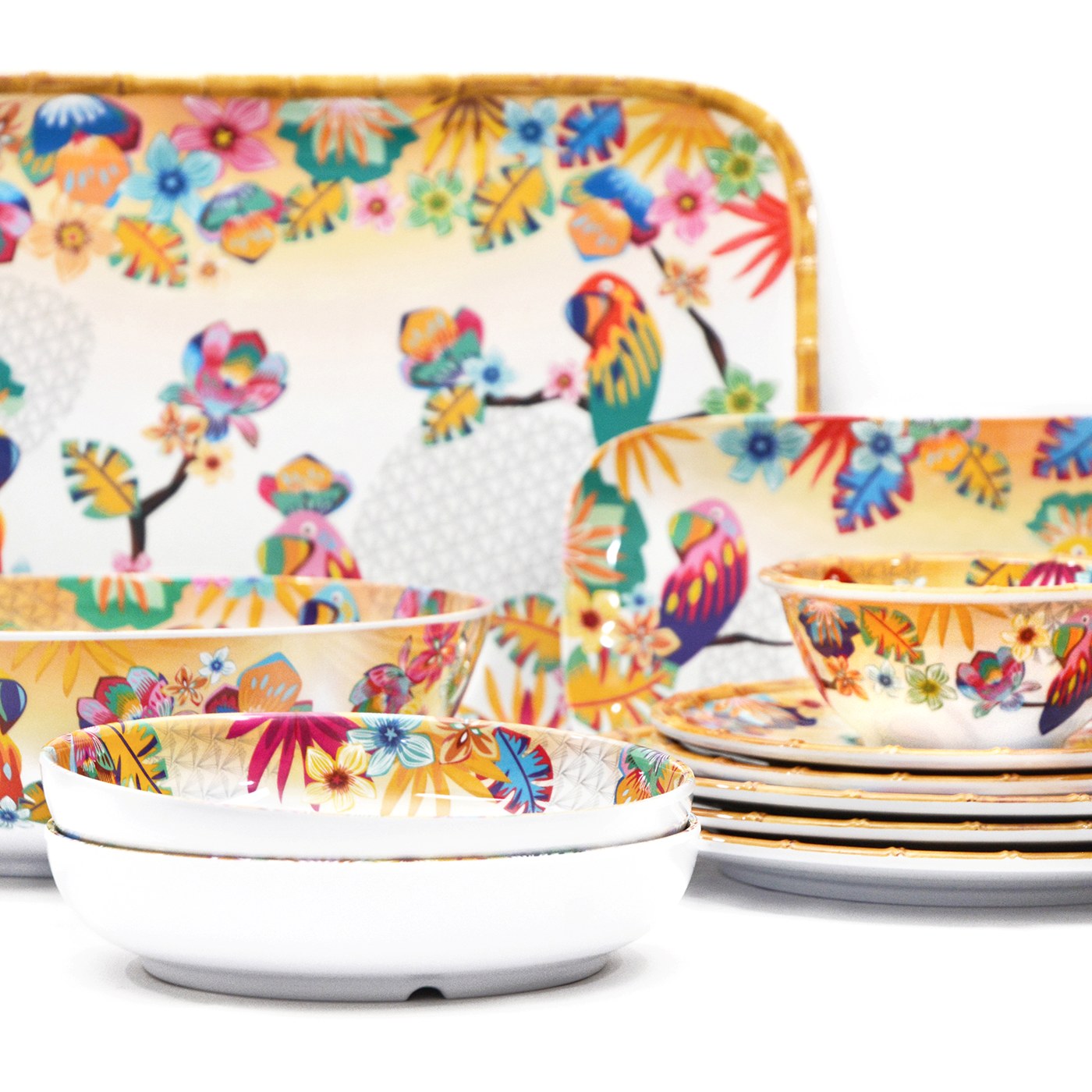 Diepe melamine slakom met papegaaien - Ø 25 cm