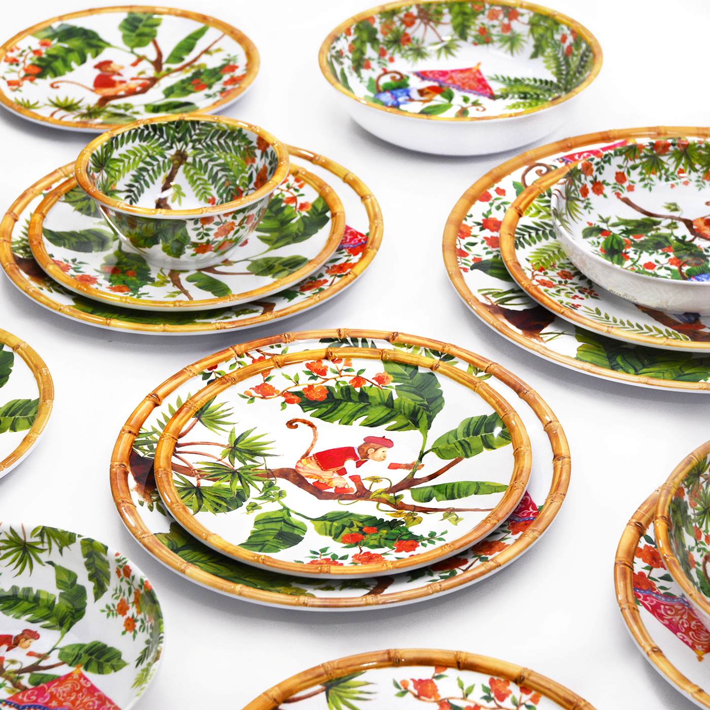 Groot eetbord in melamine met aapjes - Ø 28 cm