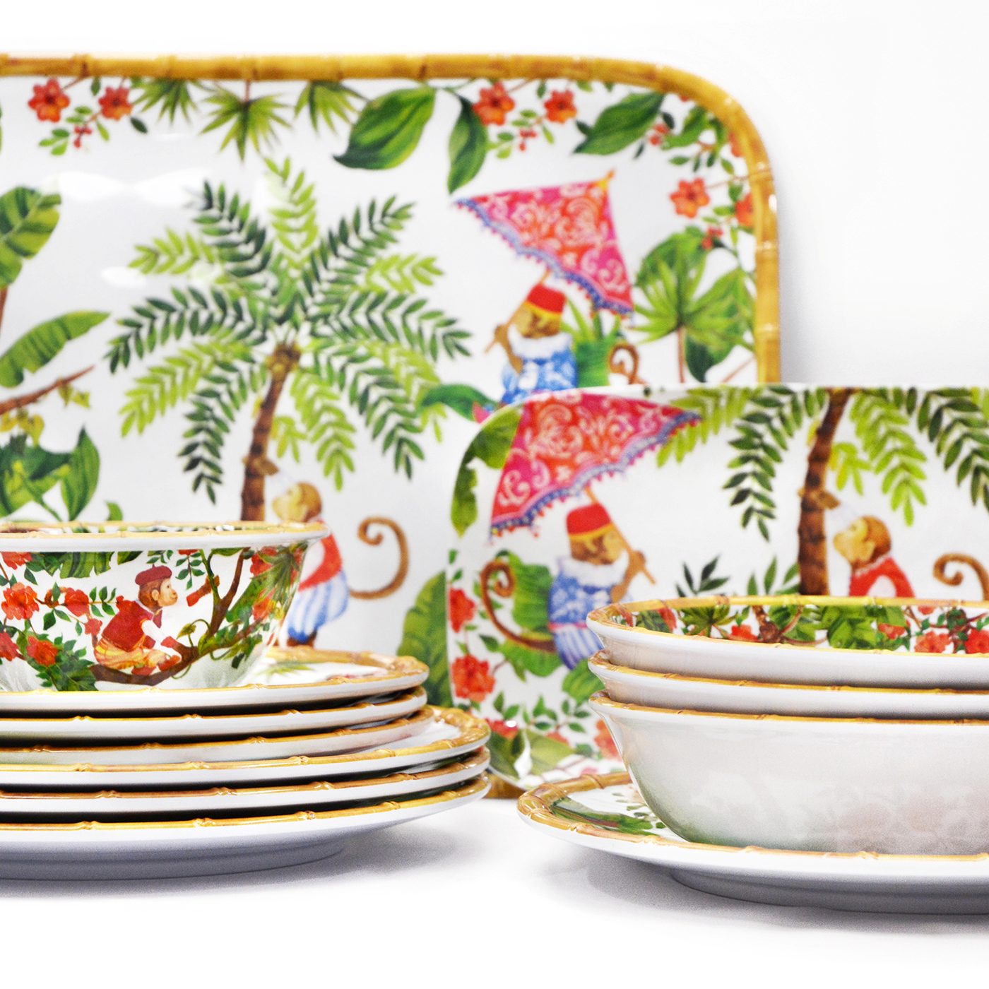 Slabestek in melamine met aapjes - 33 cm