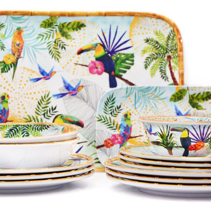 Groot dienblad met handgrepen in melamine met toekans - 50 x 36 x 5 cm