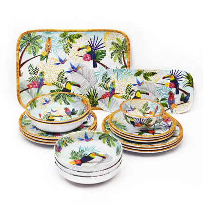 Groot dienblad met handgrepen in melamine met toekans - 50 x 36 x 5 cm