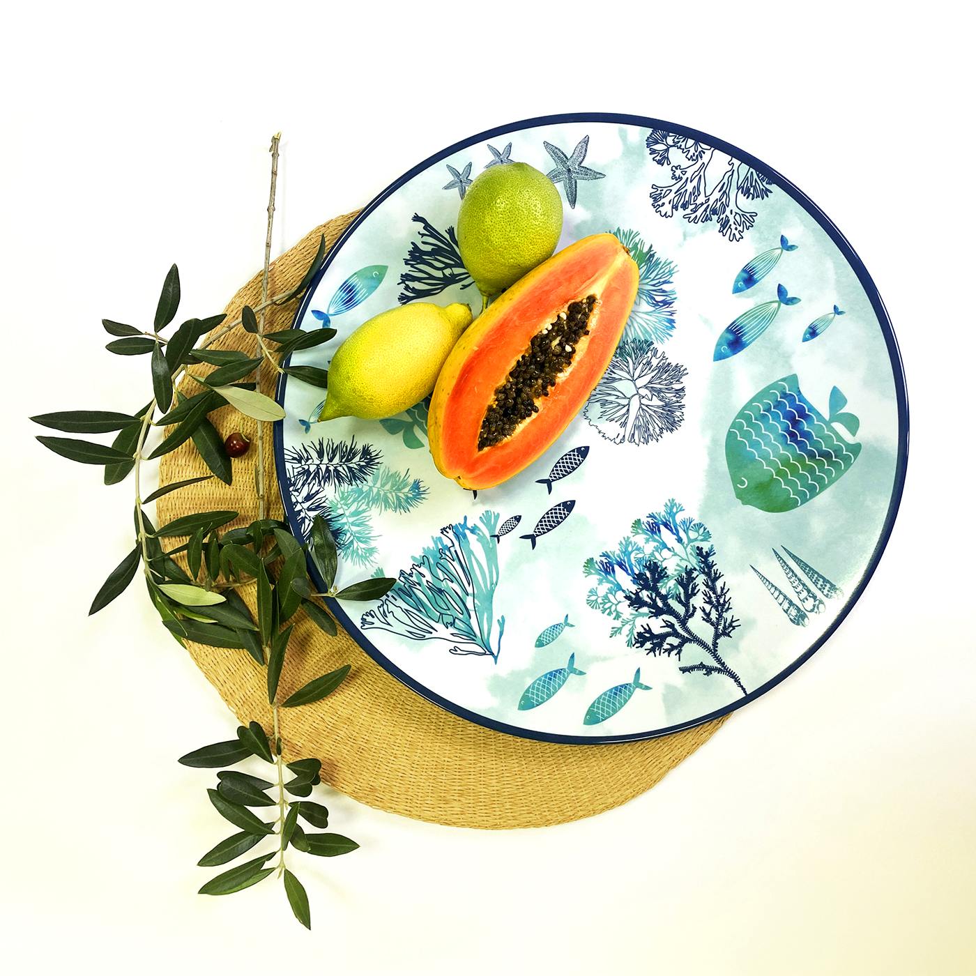 Ronde serveerschaal in melamine met vis - Ø 35,5 cm