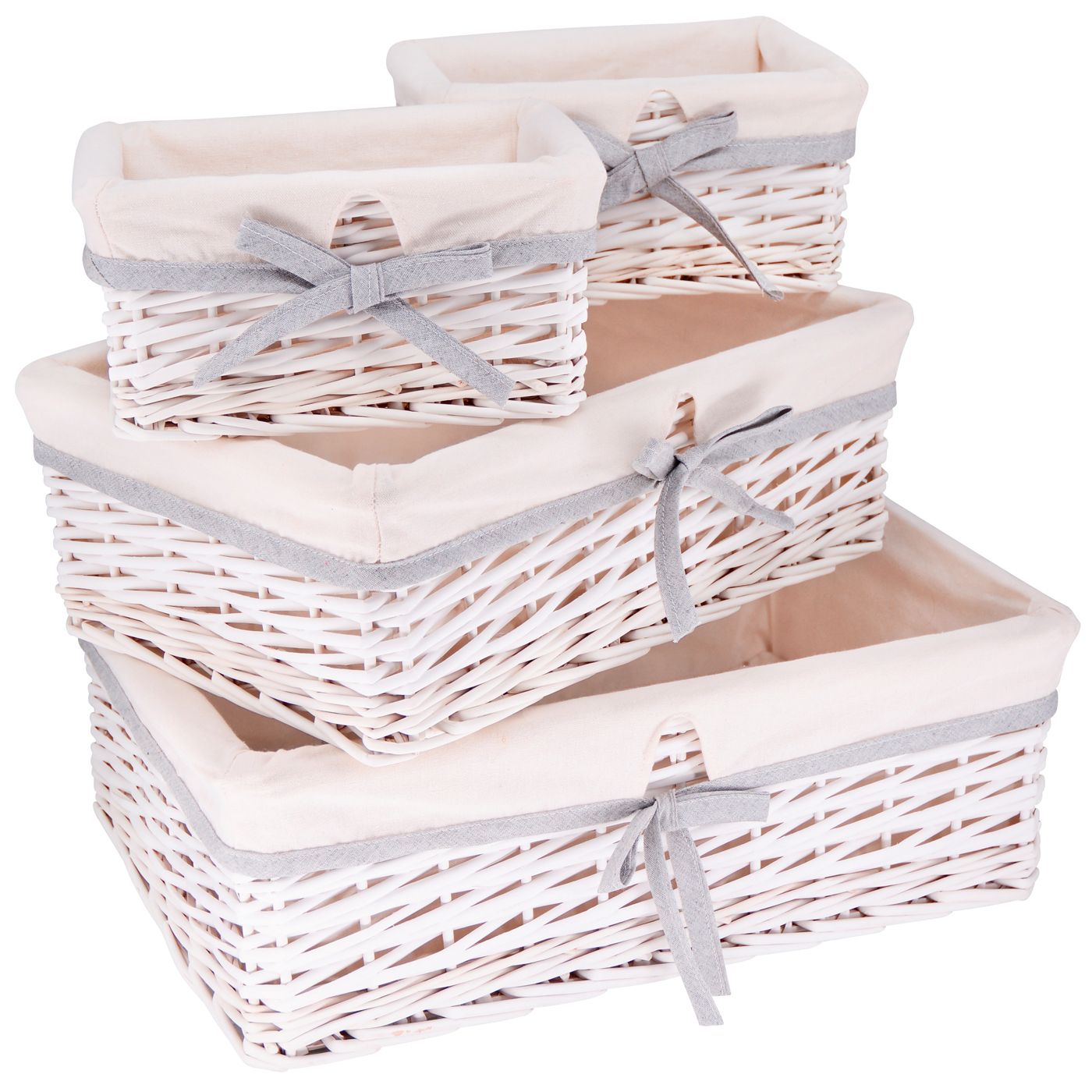 Set van 4 witte rieten opbergmanden - Witte stof