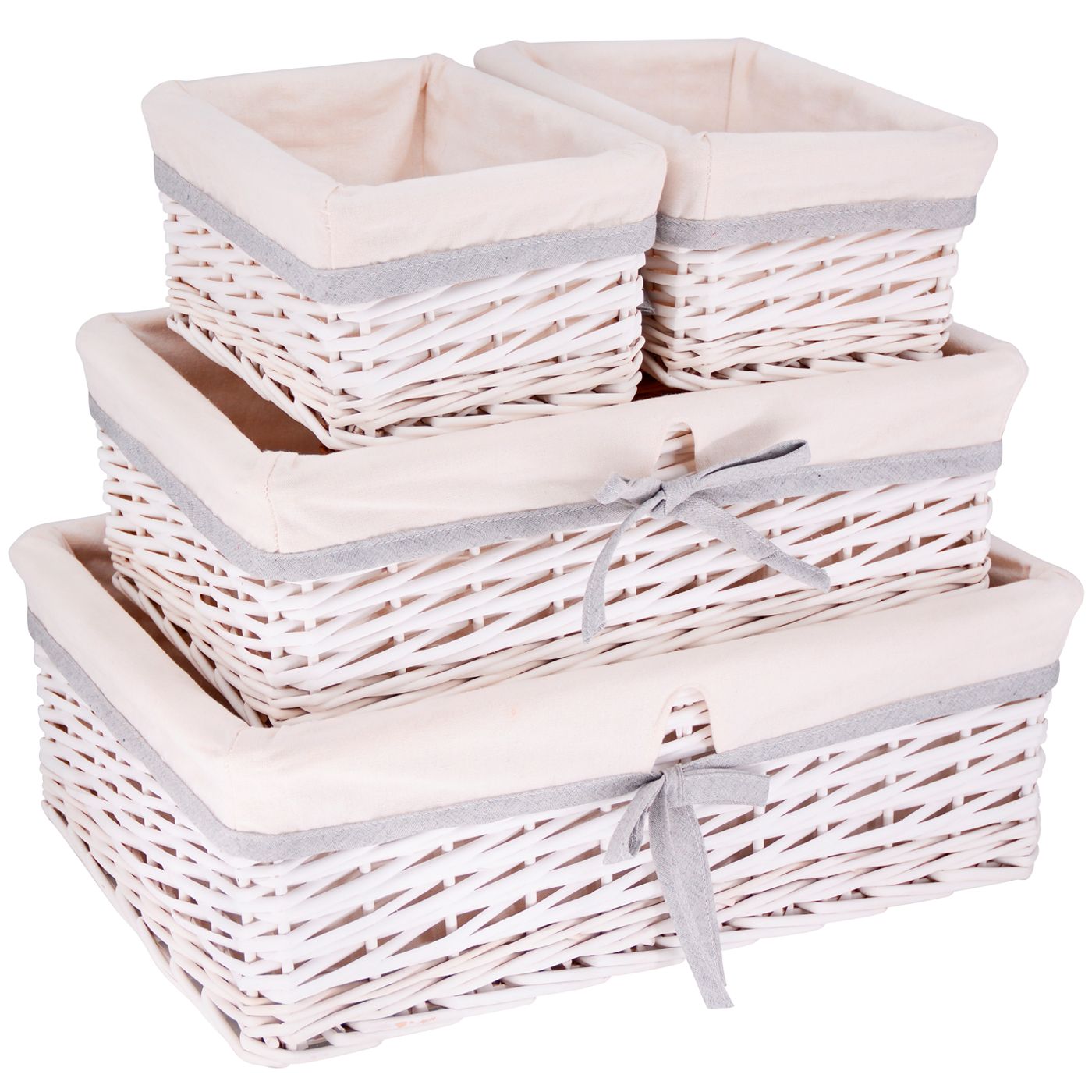 Set van 4 witte rieten opbergmanden - Witte stof