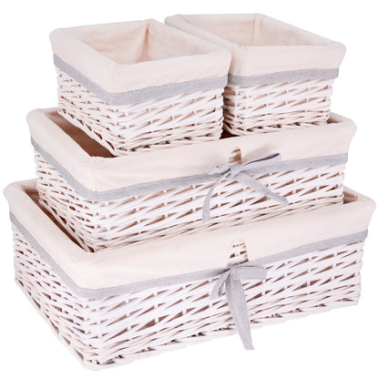 Set van 4 witte rieten opbergmanden - Witte stof