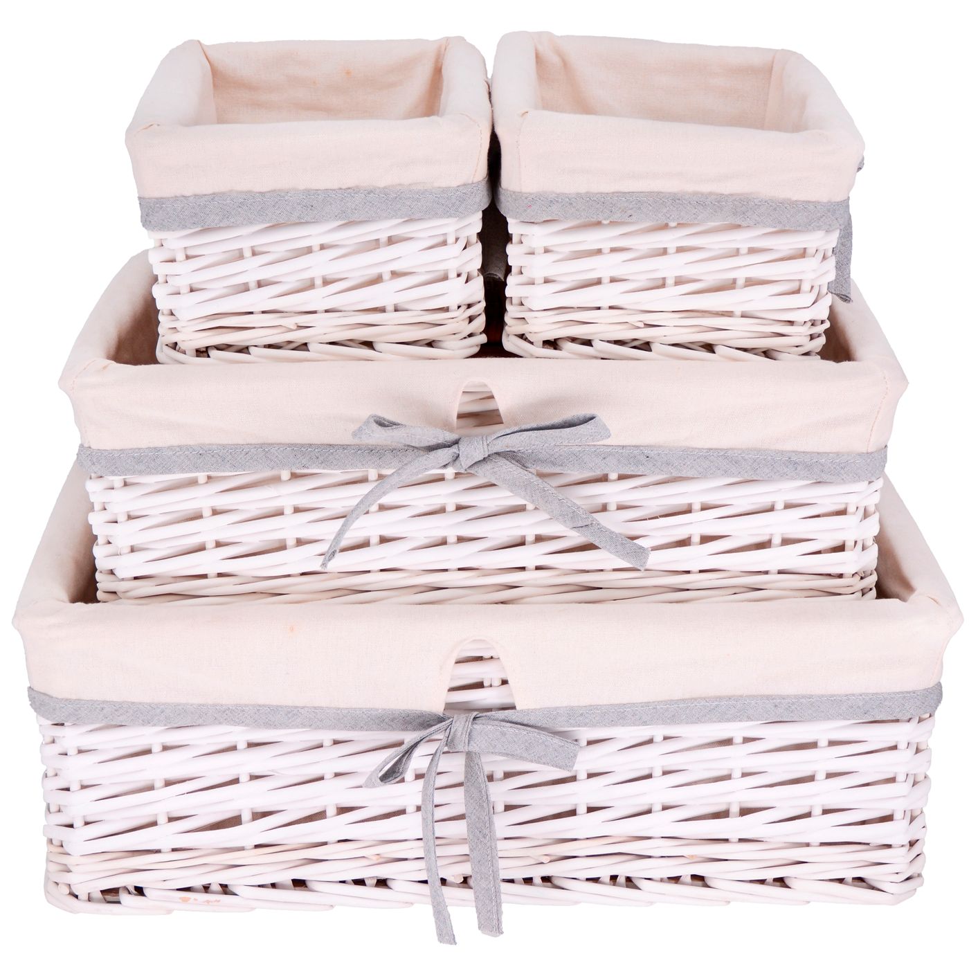 Set van 4 witte rieten opbergmanden - Witte stof